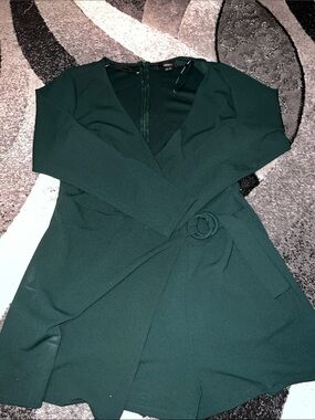 Plus Size Forever 21 Deep Green Long Sleeve Wrap Romper with Belt